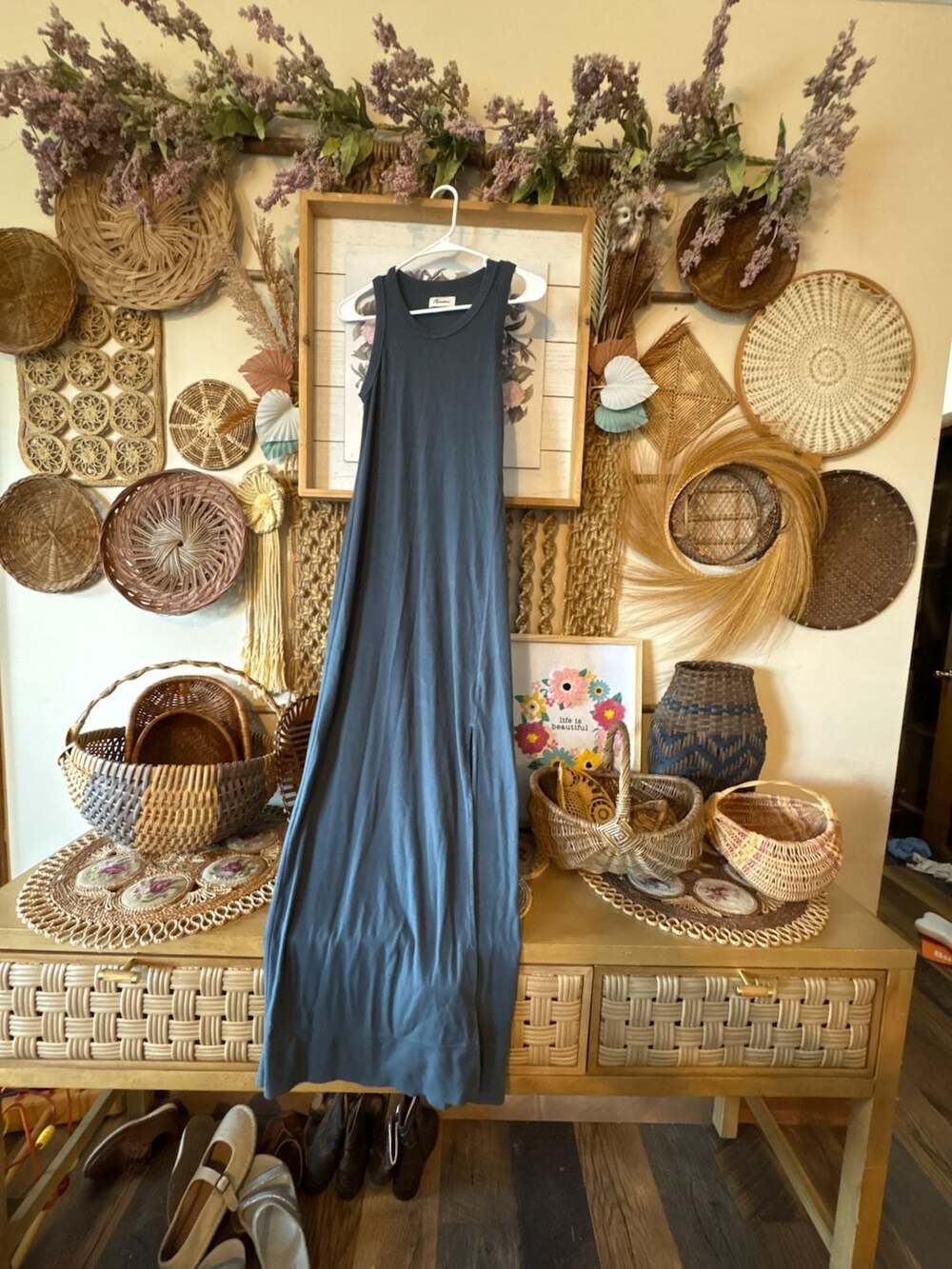 Rowan Ribbed Knit Sleeveless Maxi Dress Dark Blue Size M